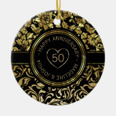 Gold Damaskus und Gold - Schwarze Herzen Keramik Ornament (Vorne)