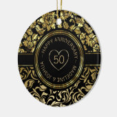Gold Damaskus und Gold - Schwarze Herzen Keramik Ornament (Links)