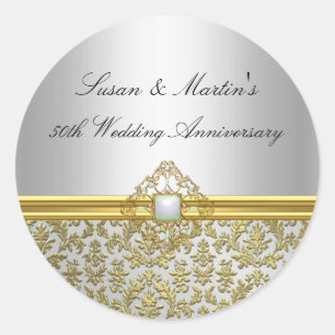 Gold Damast 50. Hochzeitstag Aufkleber
