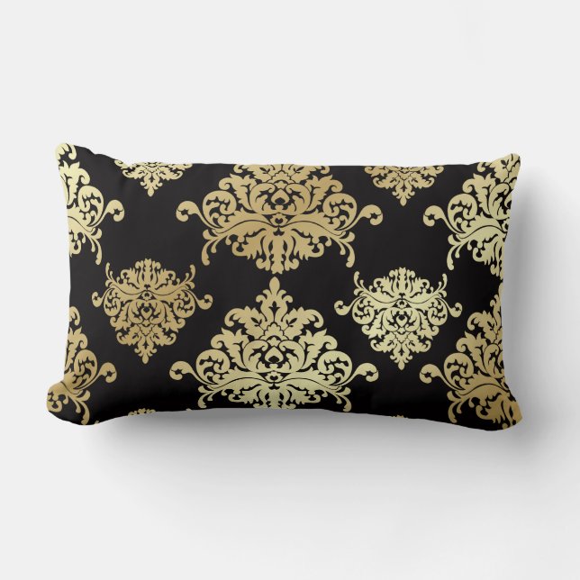 Gold, Damast, Antike, Vintag, Muster, elegant, Lendenkissen (Vorderseite)