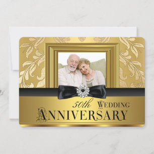 Gold Damast Bogen Foto 50. Hochzeitstag 4 Einladung