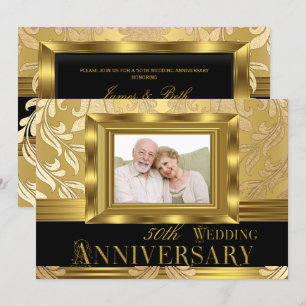 Gold Damast Foto 50. Hochzeitstag Einladung