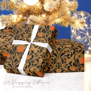 Gold Damast Rosen viktorianisch gothic vintage Geschenkpapier