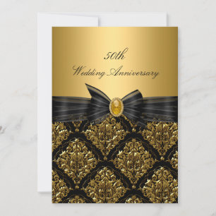 Gold Damast & Schleife 50. Hochzeitstag Einladung