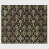 Gold Damast Schwarze Schrift Elegant Geschenkpapier (Flach)