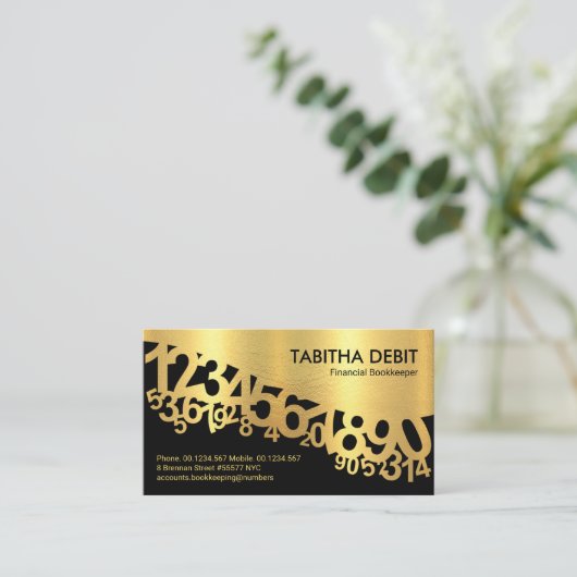 Gold Dancing Numbers Wave Bookkeeping Visitenkarte (Stehend Vorderseite)