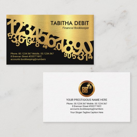 Gold Dancing Numbers Wave Bookkeeping Visitenkarte (Vorne/Hinten)