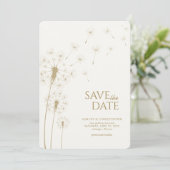 Gold Dandelion Wedding Save the Date Card (Stehend Vorderseite)