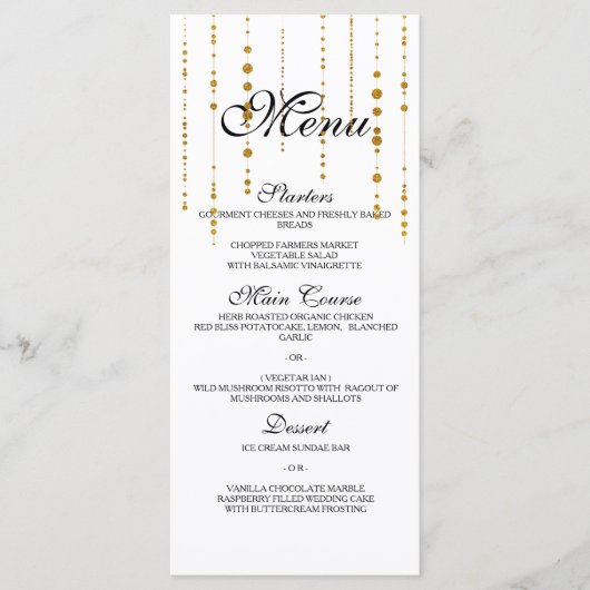 Gold Dangle Wedding Menu Menükarte (Vorderseite)