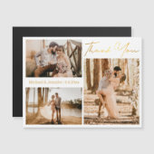 gold danke 3 Fotos Collage Hochzeitsmagnet Magnetkarte (Vorne/Hinten)