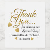 Gold Danke Personalisierte Gastgeschenk Hochzeit Weinetikett (Einzelnes Label)