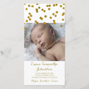 Gold danken Ihnen Baby-Duschen-Foto-Karten Dankeskarte