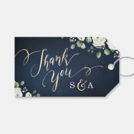 Gold Dankeschön Skript Marine weiß Blumen Hochzeit Geschenkanhänger