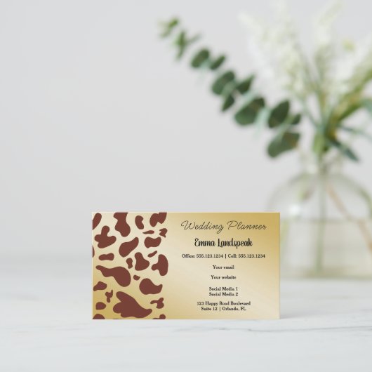 Gold & Dark Brown Cow Print Visitenkarte (Stehend Vorderseite)