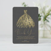 Gold & Dark Gray Botanisches Kleid Vielen Dank Einladung (Stehend Vorderseite)