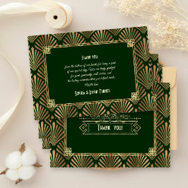 Gold Dark Green Art Deco 20s Hochzeit Vielen Dank Dankeskarte