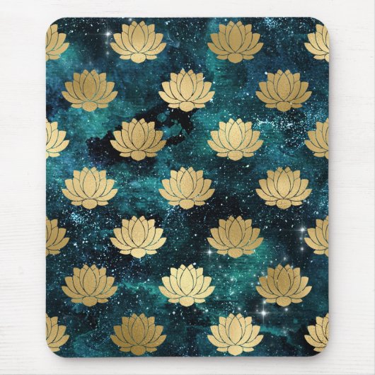 Gold & Dark Green Galaxy Dharma Mandala Muster Mousepad (Vorne)