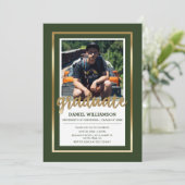 Gold & Dark Green Typografy | Foto Abschluss Einladung (Stehend Vorderseite)