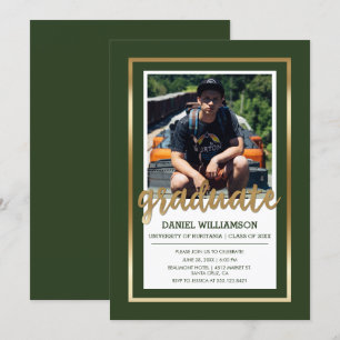 Gold & Dark Green Typografy   Foto Abschluss Einladung