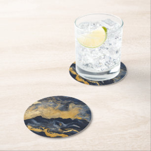 Gold Dark Marble Muster Runder Pappuntersetzer