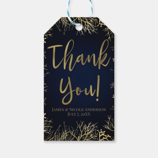 Gold & Dark Navy Blue Elegant Korallenhochzeit Geschenkanhänger (Vorderseite)