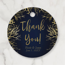 Gold & Dark Navy Blue Elegant Korallenhochzeit Geschenkanhänger