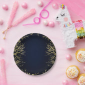 Gold & Dark Navy Blue Elegant Korallenhochzeit Pappteller (Party)