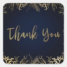 Gold & Dark Navy Blue Elegant Korallenhochzeit Quadratischer Aufkleber