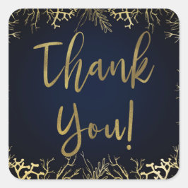 Gold & Dark Navy Blue Elegant Korallenhochzeit Quadratischer Aufkleber