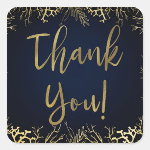 Gold & Dark Navy Blue Elegant Korallenhochzeit Quadratischer Aufkleber