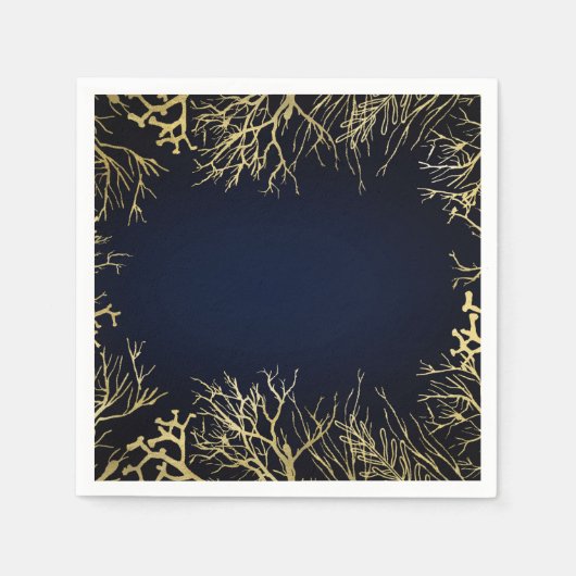 Gold & Dark Navy Blue Elegant Korallenhochzeit Serviette (Vorderseite)