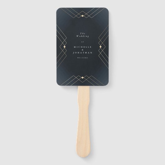 Gold Dark Navy Elegance Diamond Geo Deko Wedding Fächer (Vorderseite)