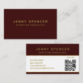 Gold Dark Red Minimalistisch QR Code Beruflich Visitenkarte (Vorne/Hinten)