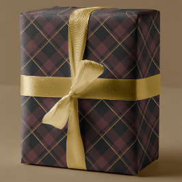 Gold & Dark Red Tartan Karierte Weihnachten Geschenkpapier