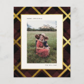 Gold & Dark Red Tartan Weihnachtskarte (Vorderseite)