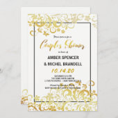 Gold, das die Duschen-Einladung des Blumenpaares Einladung (Vorne/Hinten)