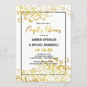 Gold, das die Duschen-Einladung des Blumenpaares Einladung