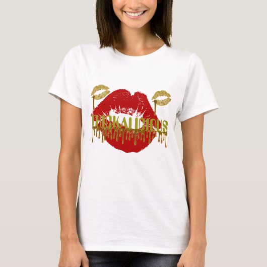 Gold das THICKALICIOUS der Frauen u. rotes T-Shirt (Vorderseite)