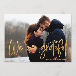 Gold |, das wir die dankbare 2 Foto-Hochzeit sind, Dankeskarte