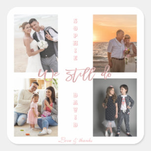 Gold, das wir noch verlängern, das Vows-FotoCollag Quadratischer Aufkleber