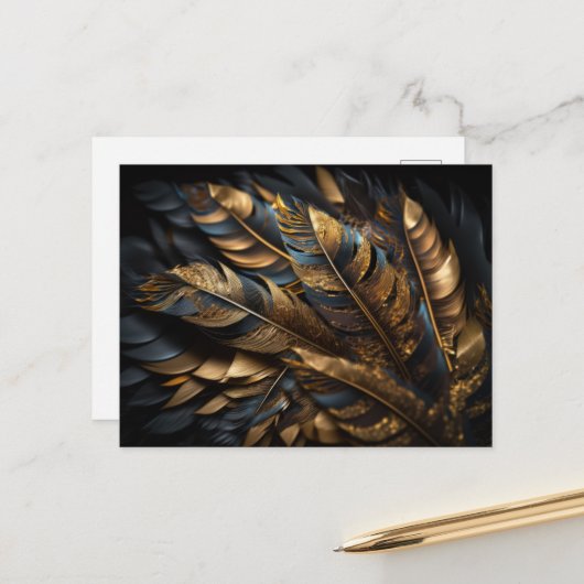 Gold Decorative Feathers Postkarte (Vorderseite/Rückseite Beispiel)