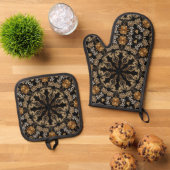 Gold Decorative Oven Mitt & Pot Holder Set (Oben Unten)