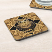 Gold Decorative Owl Mandala Design Getränkeuntersetzer (Linke Seite)