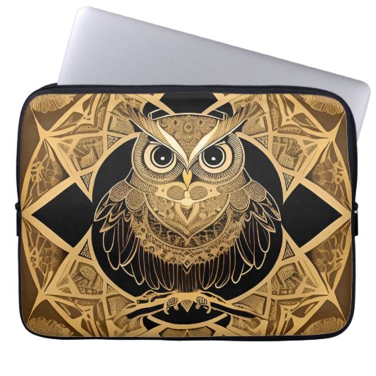 Gold Decorative Owl Mandala Design Laptopschutzhülle (Vorderseite)