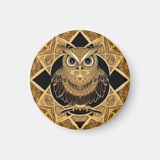 Gold Decorative Owl Mandala Design Magnet (Vorne)