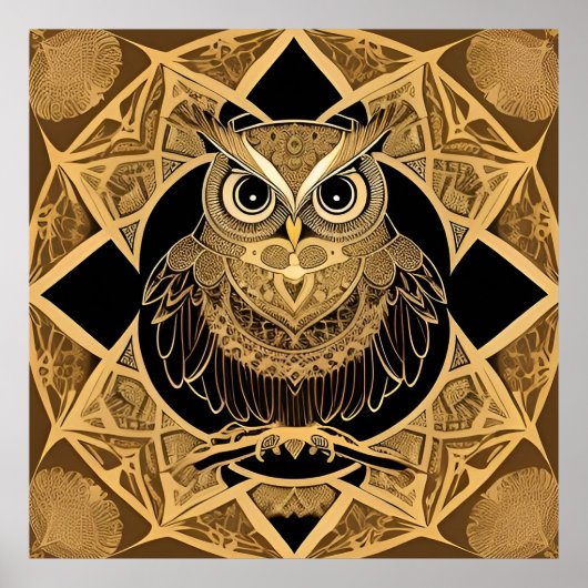 Gold Decorative Owl Mandala Design Poster (Vorne)