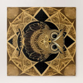 Gold Decorative Owl Mandala Design Puzzle (Horizontal)