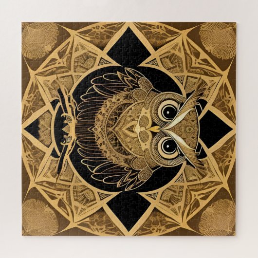 Gold Decorative Owl Mandala Design Puzzle (Horizontal)