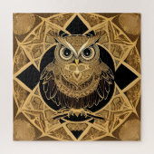 Gold Decorative Owl Mandala Design Puzzle (Vertikal)