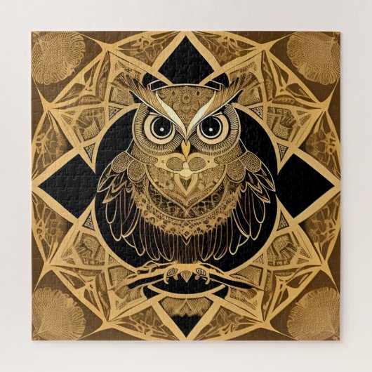 Gold Decorative Owl Mandala Design Puzzle (Vertikal)